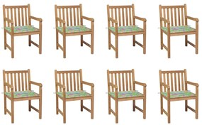 Cadeiras de jardim c/ almofadões padrão folha 8 pcs teca maciça