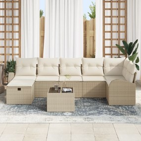 Conjunto de Sofás de Jardim de 8 Peças com Almofadas Bege em Rattan Po