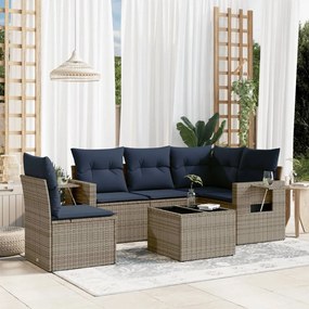 vidaXL 6 pcs conjunto sofás p/ jardim c/ almofadões vime PE cinzento