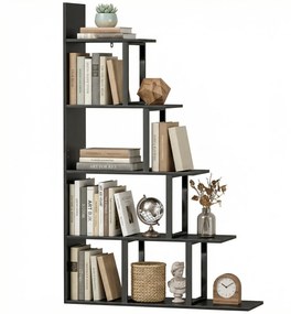 Estante-biblioteca  102 x 30 x 160 cm divisória de espaço em estilo industrial, em forma de escada, com 5 prateleiras, cor preta