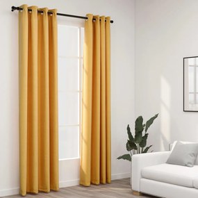 vidaXL Cortinas opacas aspeto linho c/ ilhós 2 pcs 140x225 cm amarelo