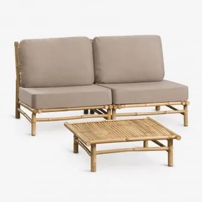 Conjunto De Jardim Com Sofá Modular De 2 Peças E Mesa De Centro Quadrada 75x75 Cm Em Bambu Isendra Tecido Castanho Moca - Sklum