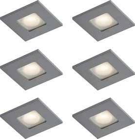 Conjunto de 6 focos embutidos modernos Gunmetal Quadrado IP44 - Qure
