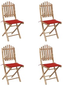 5 pcs conj. de jantar dobrável c/ almofadões p/ exterior bambu