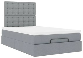Estrutura de cama otomana com colchão cinza claro tecido