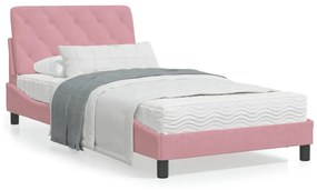 Estrutura de cama c/ luzes LED 100x200 cm veludo rosa