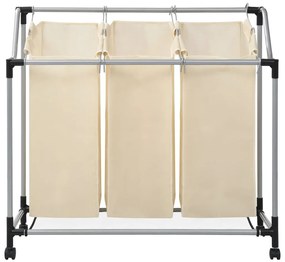 Separador de roupa suja com 3 sacos aço creme