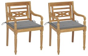 vidaXL Cadeiras Batávia c/ almofadões cinzento 2 pcs teca maciça