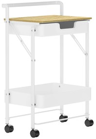 HOMCOM Carrinho Auxiliar com Rodas de 2 Níveis Carrinho de Cozinha com 1 Gaveta e 1 Cesto Carrinho Organizador 45x29,5x68 cm Branco | Aosom Portugal