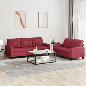 2 pcs conjunto sofás c/ almofadões couro artif. vermelho tinto