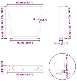 Pés para mesa de jantar em V, 3 peças, antracite, 90x (72-73,3) cm, aç