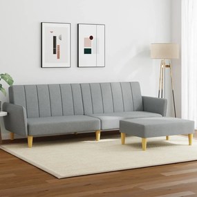Sofá-cama de 2 lugares c/ apoio de pés tecido cinzento-claro