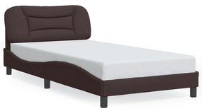 Estrutura de cama c/ cabeceira 100x200cm tecido castanho-escuro