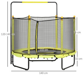 Trampolim Infantil Ø110 cm Trampolim para Crianças de 1-10 Anos com Rede de Segurança Barra Ajustável para Interior e Exterior Ø140x120-140 cm Amarelo