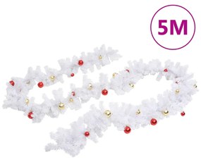 Grinalda de Natal decorada com enfeites 5 m branco