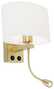 LED Candeeiro de Parede em Latão com Abajur Oval em Linho Branco 25cm - Brescia Combi Moderno