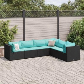 vidaXL 6 pcs conjunto lounge de jardim c/ almofadões vime PE preto