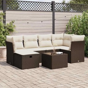 vidaXL 7 pcs conjunto de sofás jardim c/ almofadões vime PE castanho