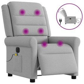 vidaXL Poltrona massagens reclinável elétrica tecido cinzento-nublado