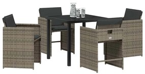 Conjunto de Jantar de Jardim 5 Peças com Almofadas Cinza Rattan Poliés