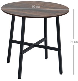 Mesa de Sala de Jantar Redonda para 4 Pessoas Mesa de Cozinha Moderna com Pés de Aço Ø80x76 cm Castanha e Preta