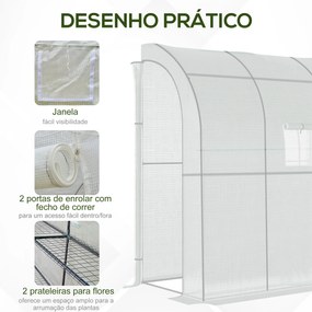 Estufa Pequena Estufa de Exterior com Janelas Prateleiras de 3 Níveis Estufa para Cultivo de Plantas Flores 200x100x215 cm Branco