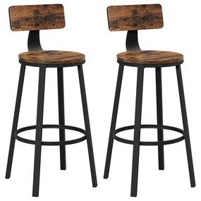 Conjunto de 2 bancos de bar de design industrial castanho Vintage e preto