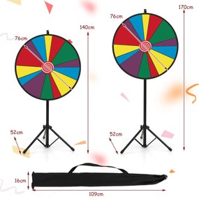 Roleta Roda da Sorte ajustável em altura com suporte para marcadores e apagador colorido editável para jogos 76 x 52 x 140-170 cm