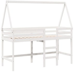 Cama alta c/ escada e telhado 80x200 cm pinho maciço branco