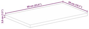 Tampo de mesa retangular 60x50x3,8 cm madeira recuperada maciça