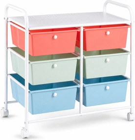 Carrinho de Arrumação com 6 Gavetas, 64 x 38 x 66 cm, Rodas Giratórias com Travão, Multicolor