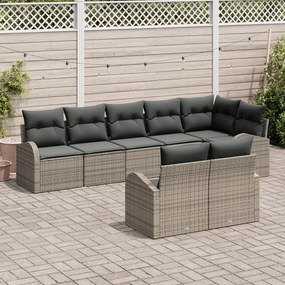Conjunto de Sofá de Jardim de 8 Peças com Almofadas Cinza Polipropilen