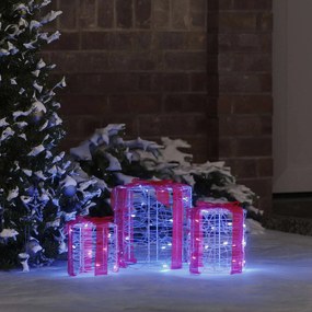 vidaXL Decoração Caixa de Presente 3 pcs Azul 20 x 20 x 21 cm Acrílo