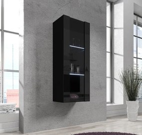Vitrine de Parede Fiolhal – 40x126 cm – Preto Alto Brilho com LED Azul