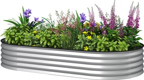 Floreira elevada em aço galvanizado com borda de borracha 181 x 93 x 30 cm prateado