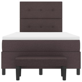 Cama Box Spring com Colchão &amp; Banco Castanho Escuro 120x190 cm Tecido