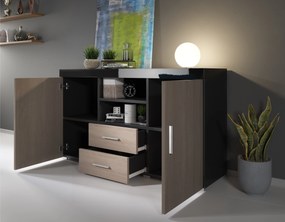 Aparador "Manvy" - 140x80x40 cm - Preto e Carvalho - Design Moderno -
