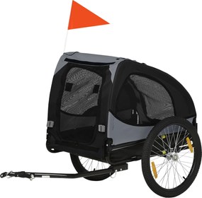 Reboque de bicicleta para cães com janelas em malha, refletores e bandeira de segurança, 140 x 71 x 83 cm, preto