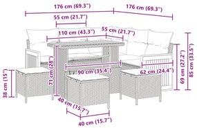 Conjunto de Sofá de Jardim vidaXL com Almofadas Preto Rattan Poli Acác