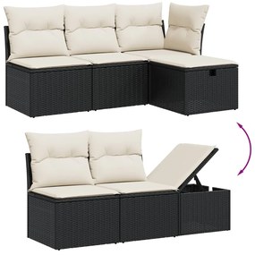 6 pcs conjunto sofás de jardim c/ almofadões vime PE preto