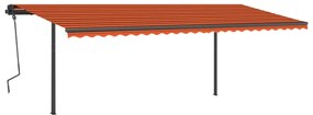 Toldo retrátil automático com postes 6x3,5 m laranja e castanho