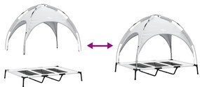 Cama Elevada para Cães com Toldo Removível Cinza Prateado XL Aço