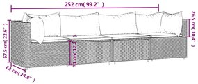 4 pcs conjunto lounge de jardim c/ almofadões vime PE preto