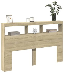 Armário de cabeceira c/ luzes LED 160x17x102 cm carvalho sonoma