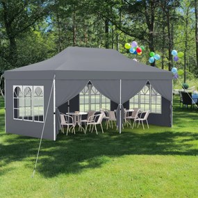 Tenda 600 x 300 cm pop-up com 6 paredes laterais removíveis para festas, casamentos, eventos com bolsa Cinzenta