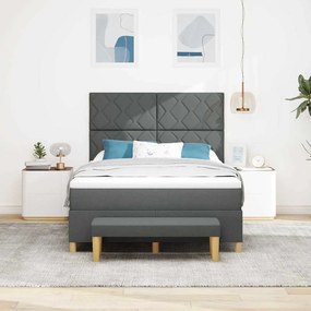 Cama Box Spring com Colchão e Banco Cinza Escuro 140x200 cm Tecido