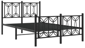 Estrutura de cama com cabeceira e pés 120x190 cm metal preto