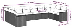 10 pcs conjunto sofás de jardim c/ almofadões vime PE preto