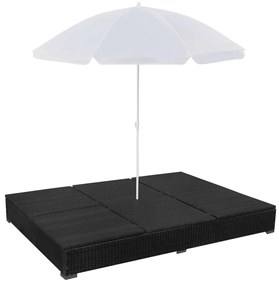 Espreguiçadeira de exterior com guarda-sol vime PE preto