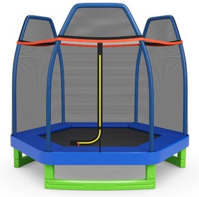 Trampolim infantil 223 cm com Rede de Segurança Estrutura de Aço Galvanizado Interior e Exterior Trampolim Azul